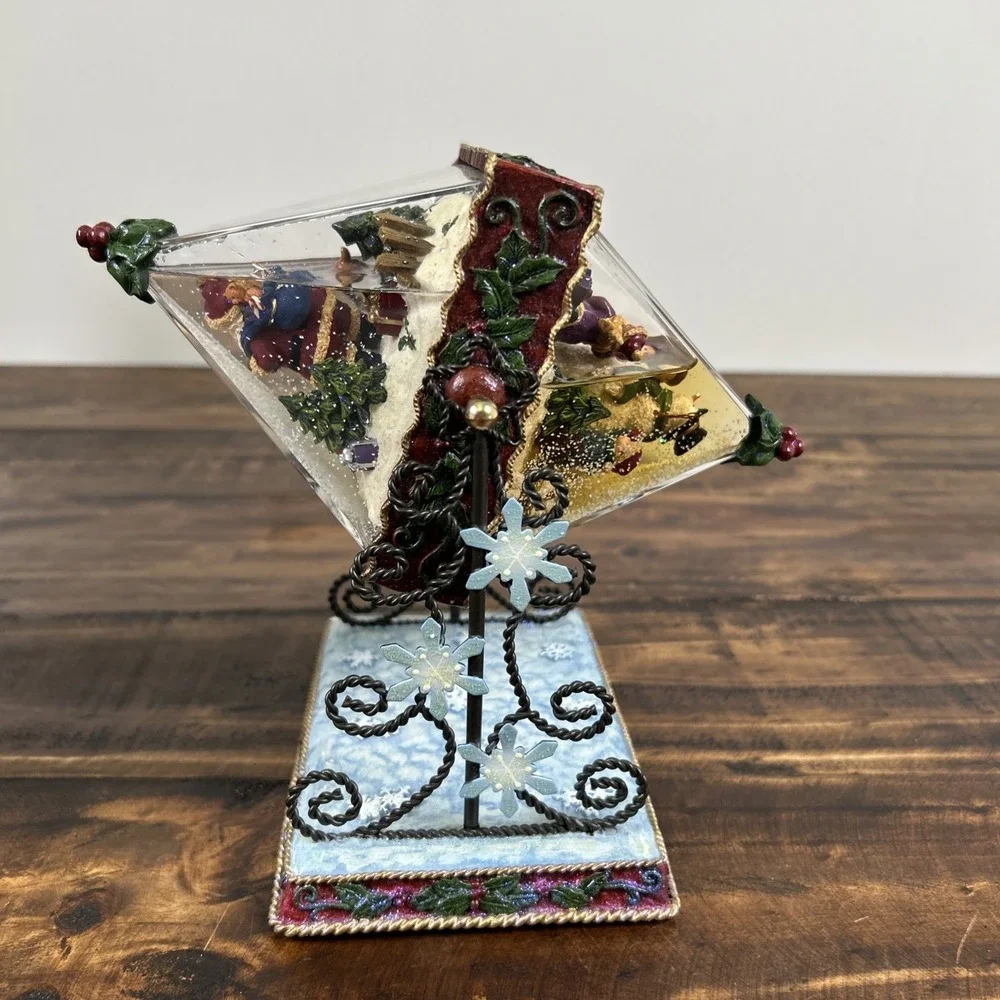 Rotating Pyramid Water Globe Christmas Santa‎ Snowman with Box. Kirkland Brand